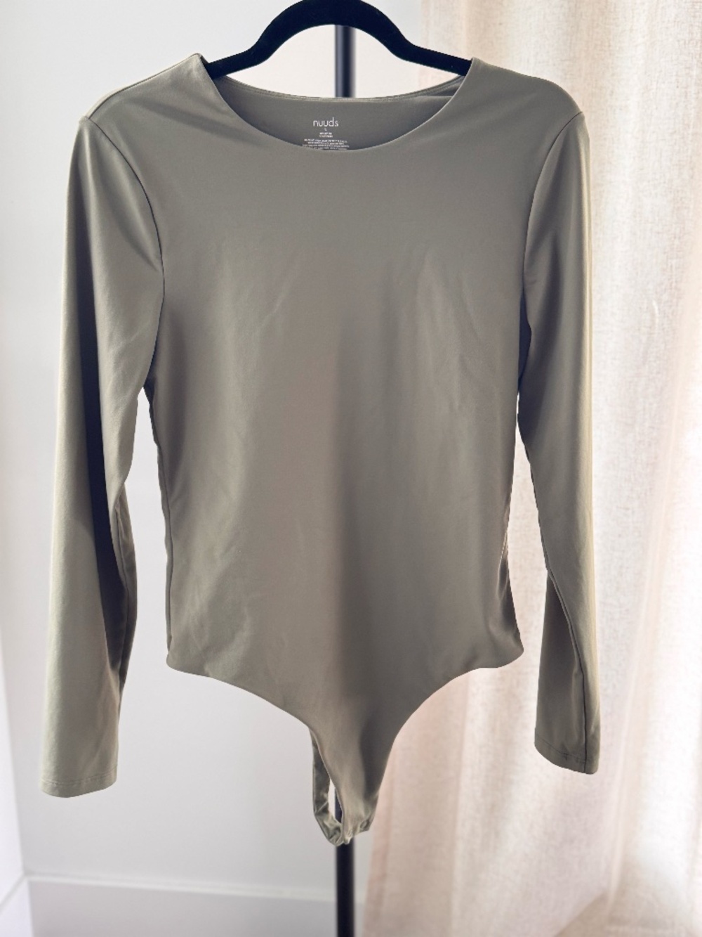 nuuds Long Sleeve Scoop Neck Bodysuit Olive Green Size L
